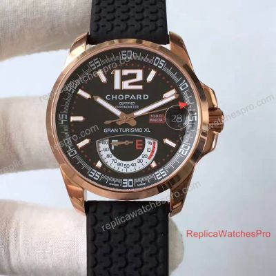 Swiss Replica Chopard Watch Gran Turismo XL Power Reserve Rose Gold Black Rubber